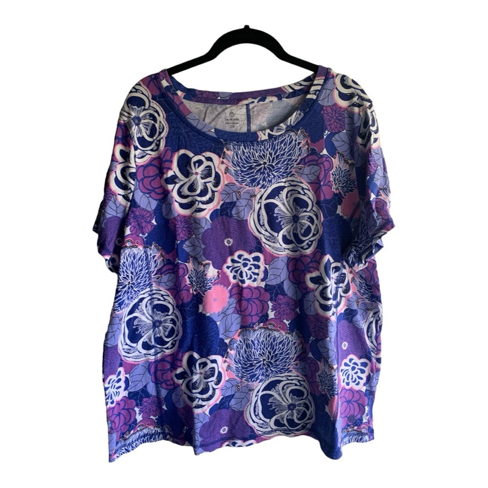 Talbots Tee Bright Spring Summer Stretchy! 2x Floral Cool Blues Versatile